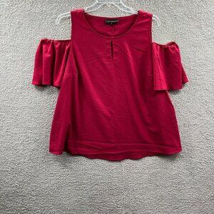 Lane‎ Bryant Womens Top 20 Maroon 100% Polyester Cold Shoulder Pullover Shirt